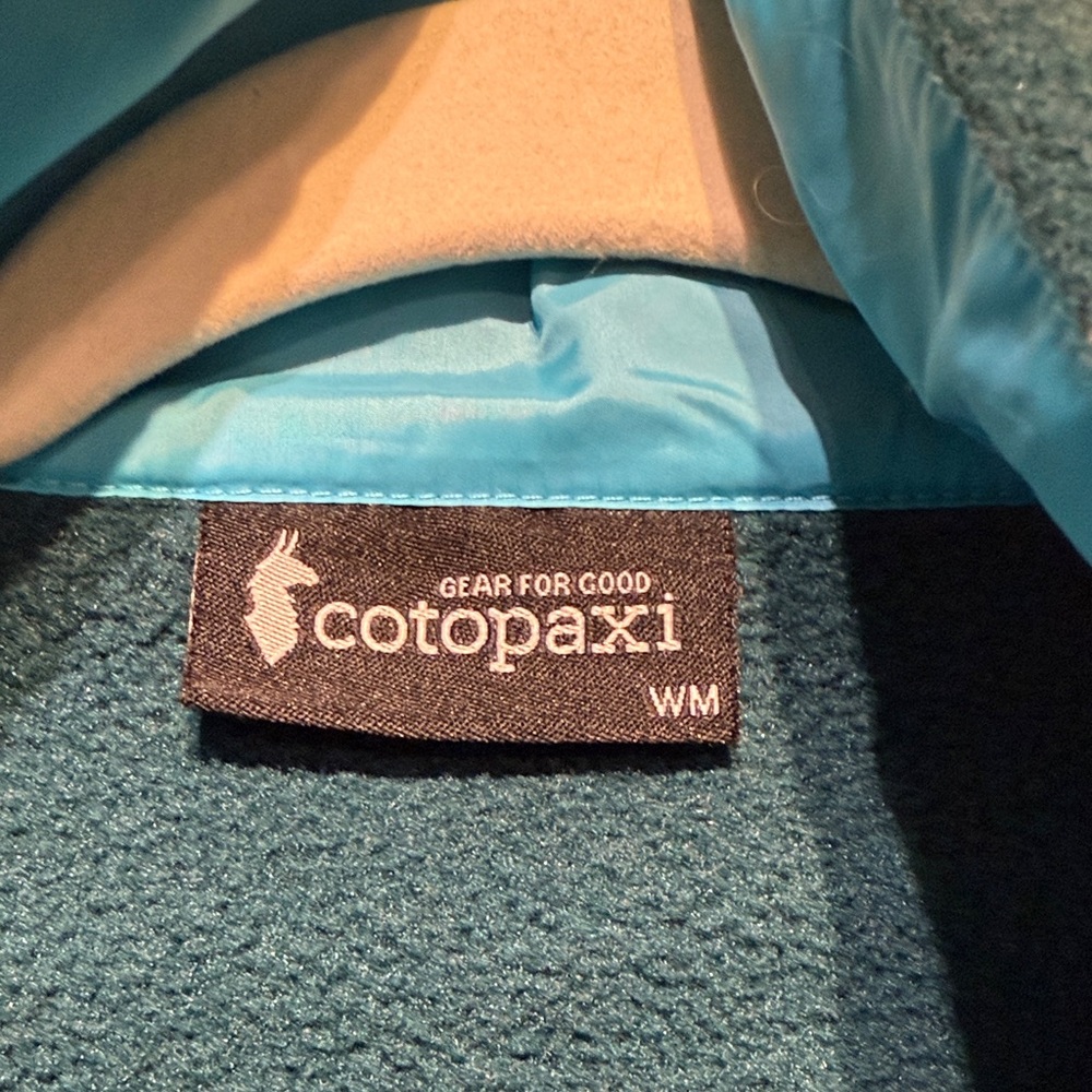 Cotopaxi Women's Teal Jacket with Blue and Yellow Stripes - Picture 2 of 7